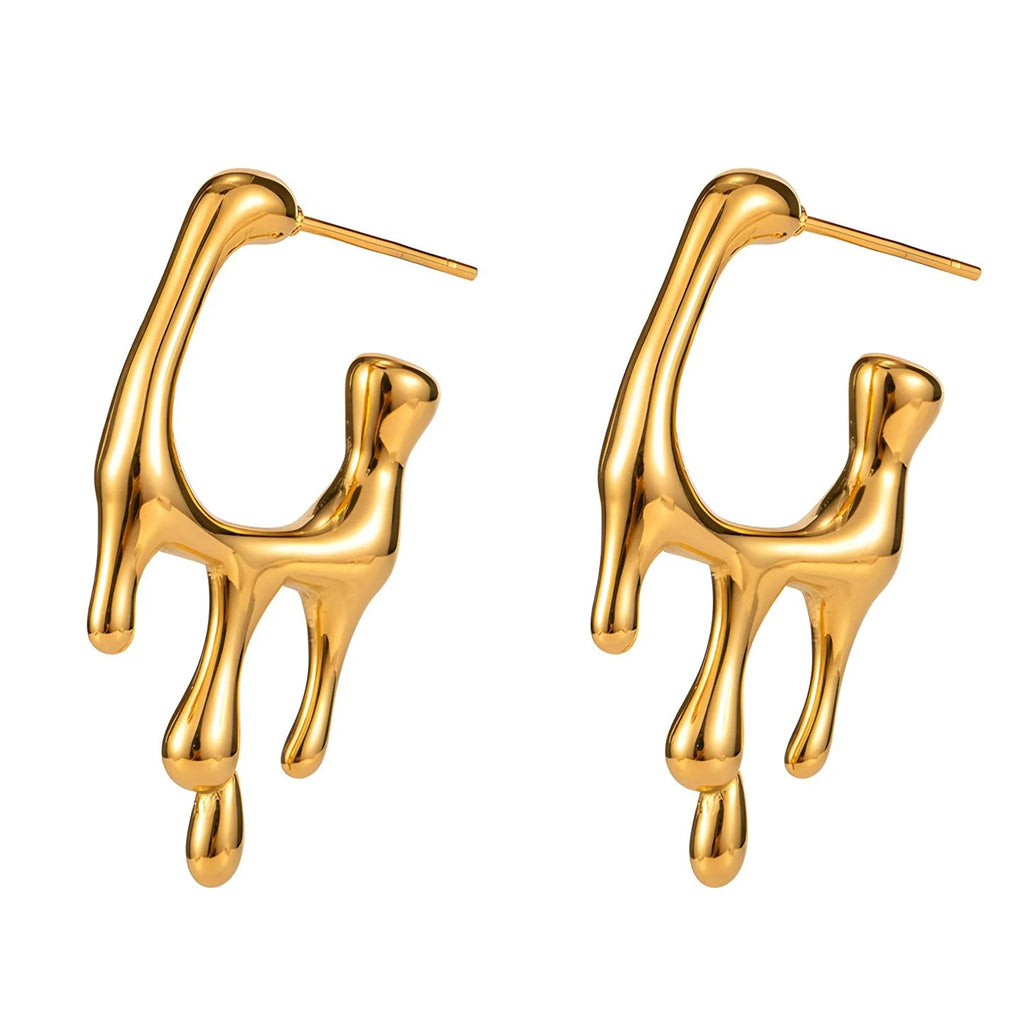 Golden Drip Shape Statement Earrings
