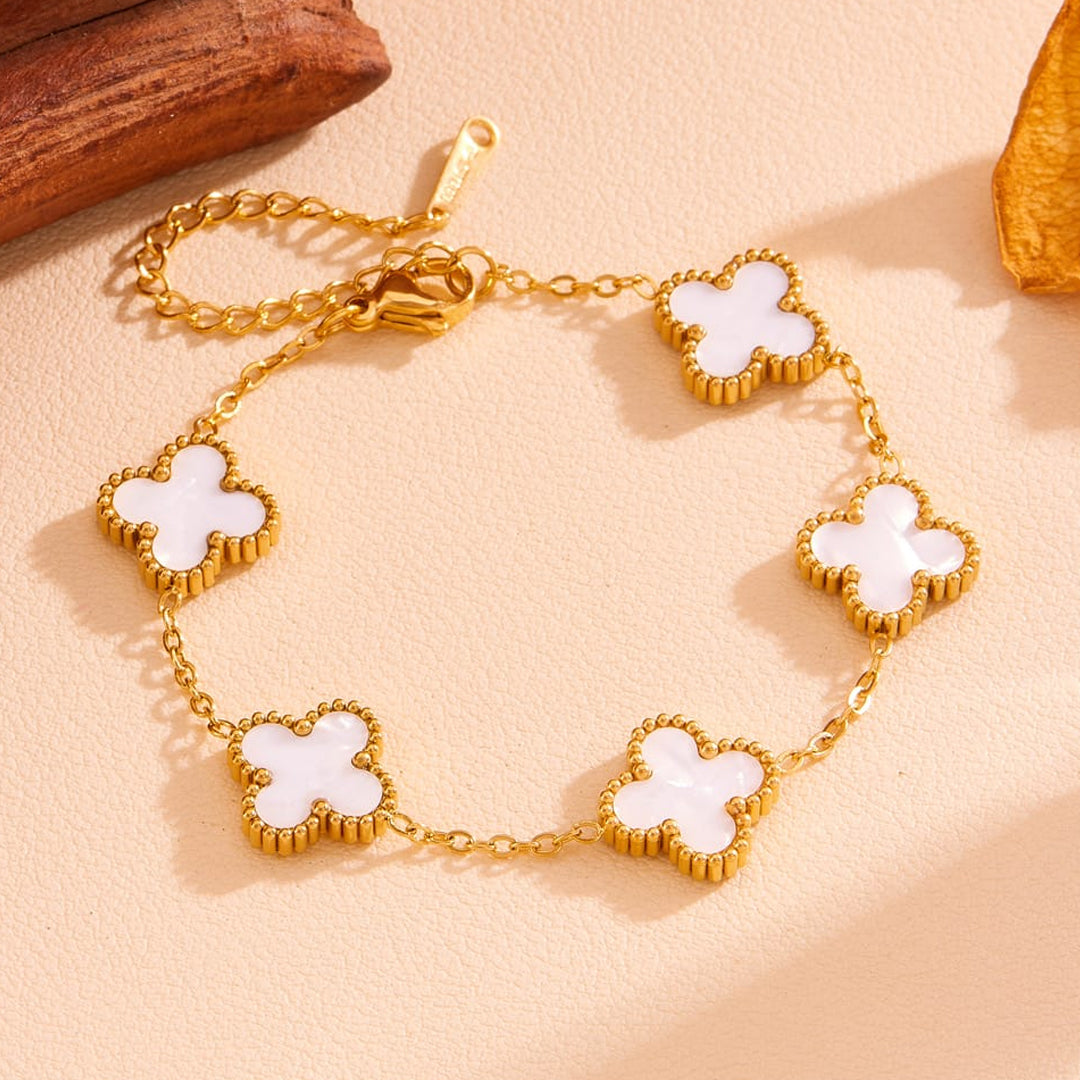 Gold Plated Black Clover Charm Bracelet