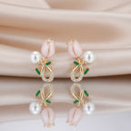 Pink Tulip Pearl Studs