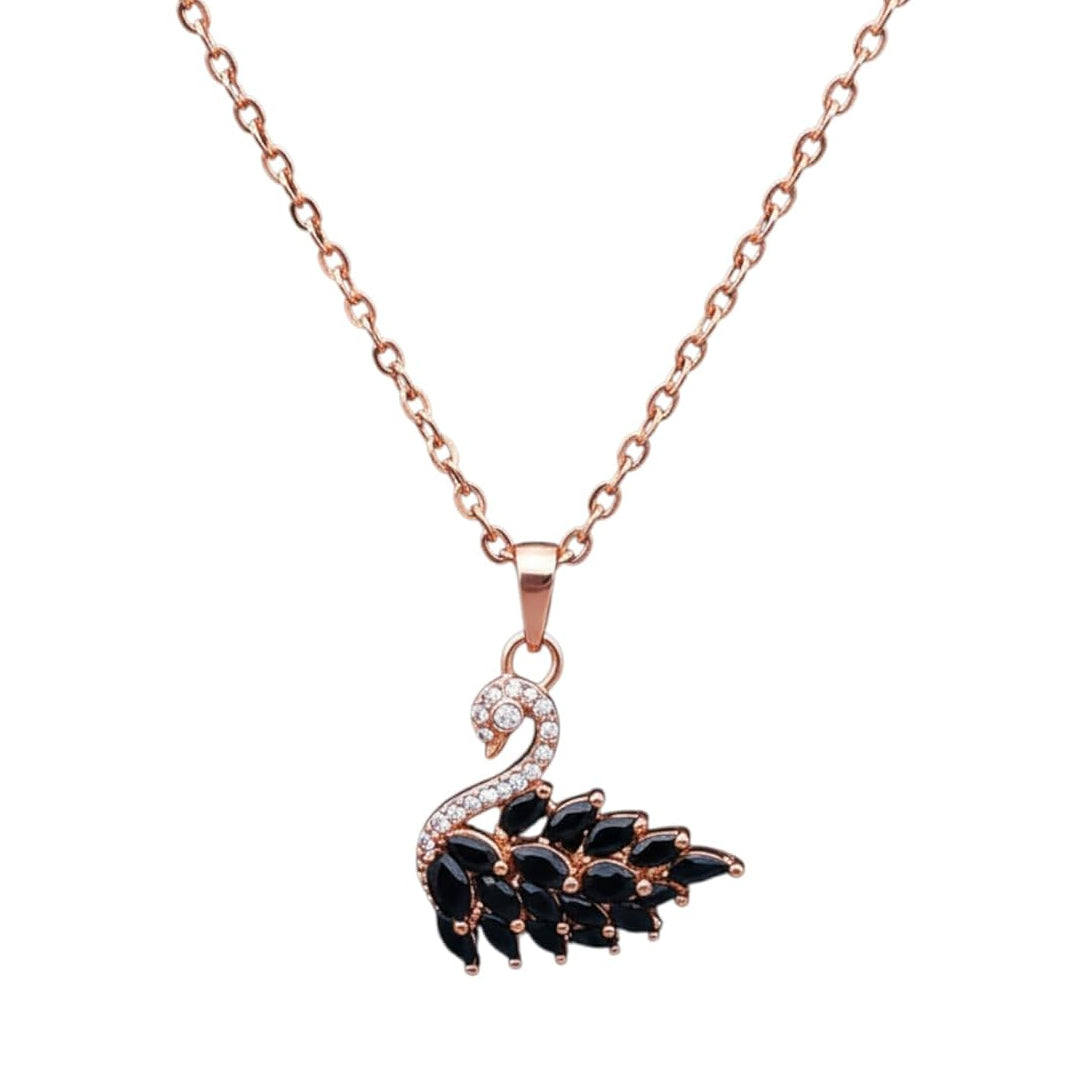 Black Crystal Stone Studded Swan Necklace