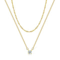 Plated layered necklace with zircon stone pendant