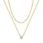 Plated layered necklace with zircon stone pendant