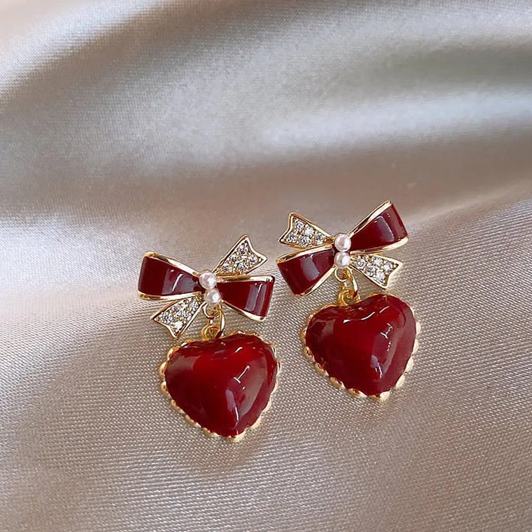 Ruby Bow Heart Drops