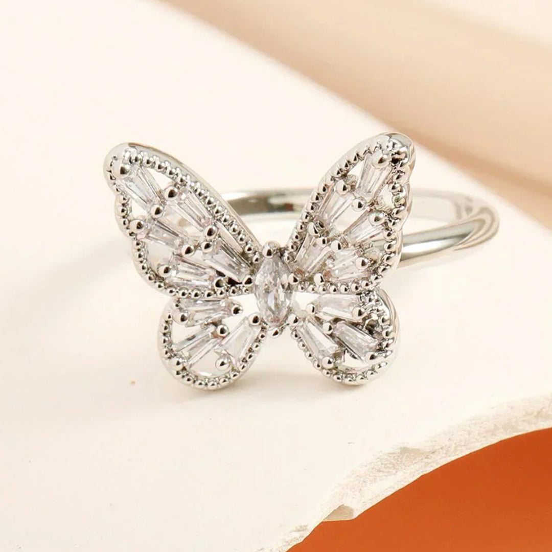 Crystal Butterfly Silver Ring