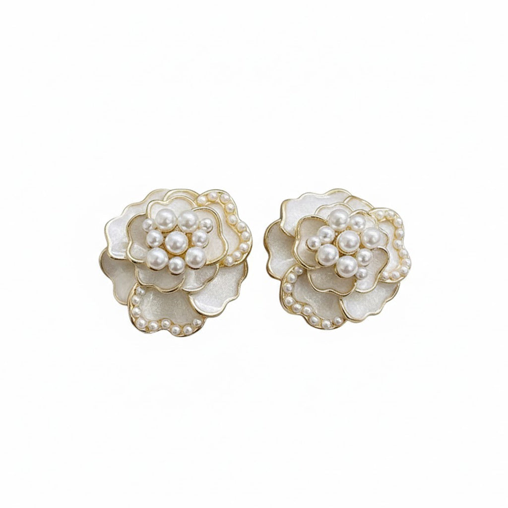Elegant Pearl Floral Stud Earrings