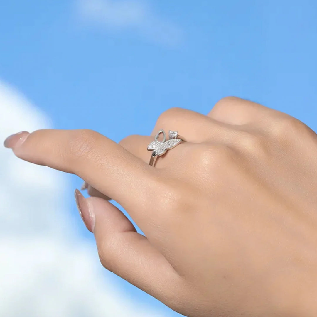 Silver Butterfly Crystal Open Ring