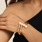 Pearl Gold Open Cuff Bracelet