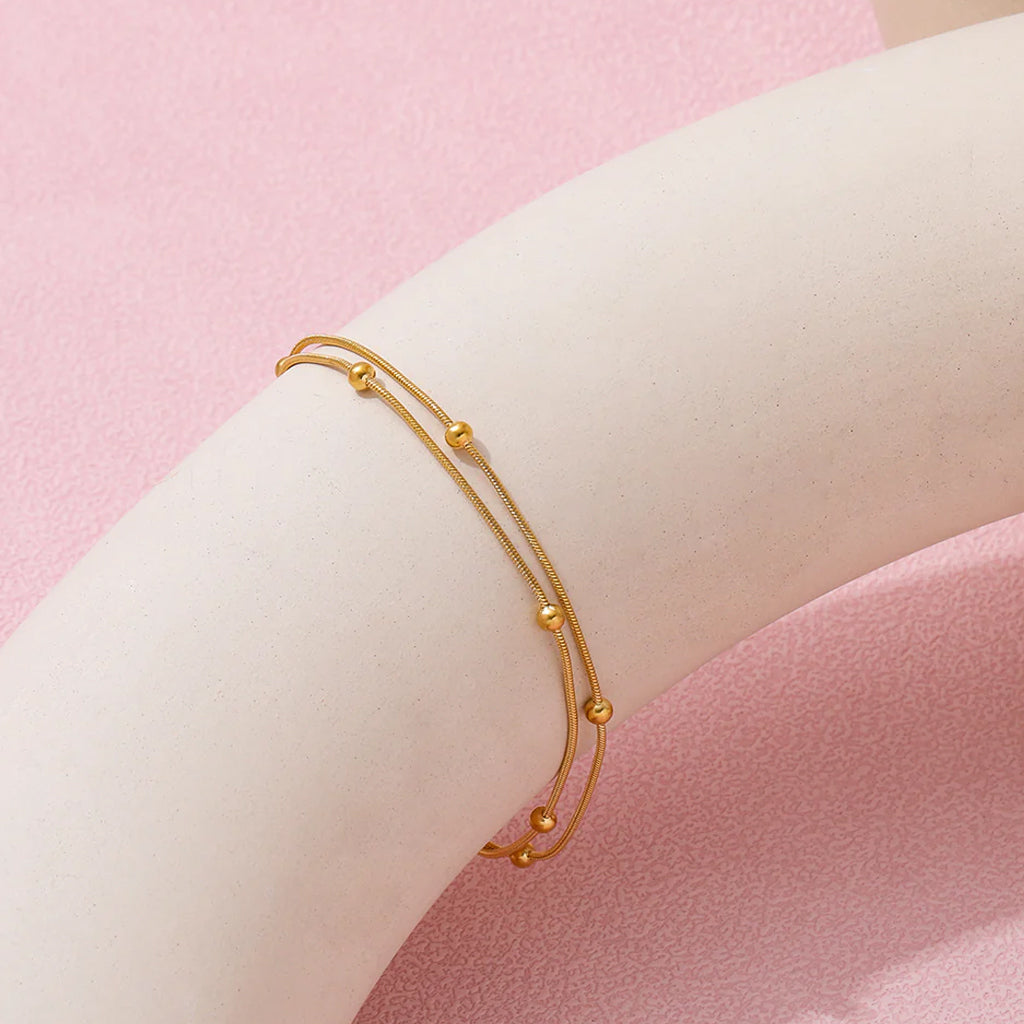 Gold Double Chain Beaded Bracelet