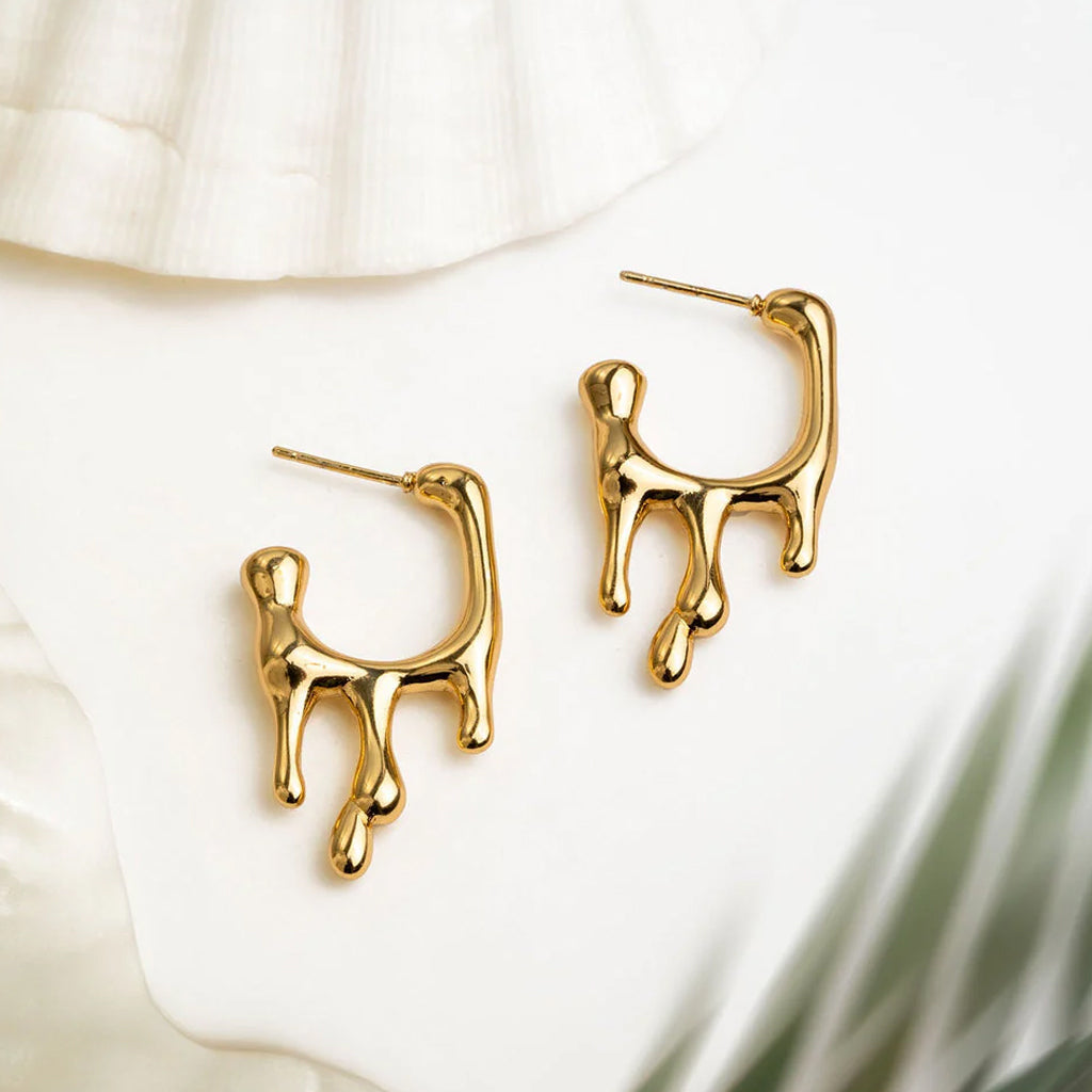 Golden Drip Shape Statement Earrings