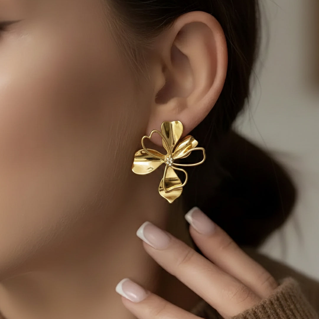 Abstract Heart Flower Studs