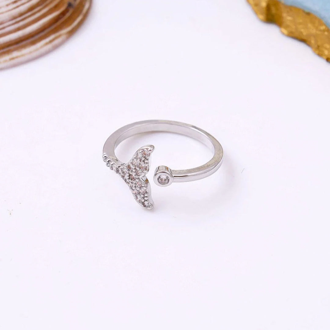 Crystal Mermaid Tail Silver Adjustable Ring
