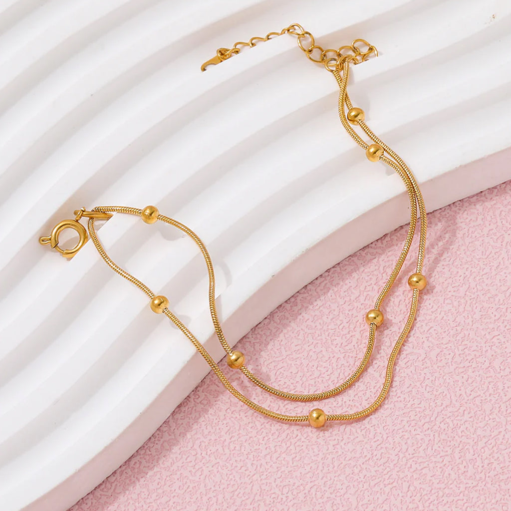 Gold Double Chain Beaded Bracelet