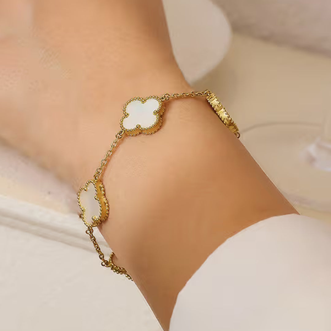 Gold Plated Black Clover Charm Bracelet