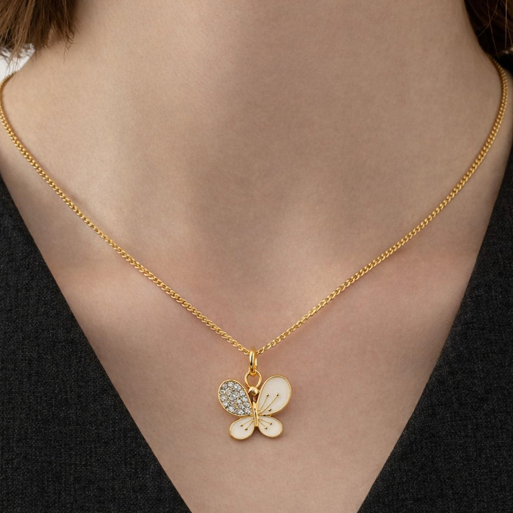 White Butterfly Gold Plated Necklace