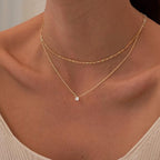 Plated layered necklace with zircon stone pendant