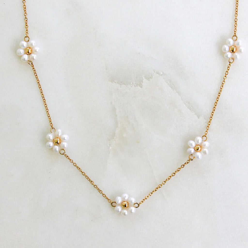 Gold-Plated Floral Pearl  Necklace