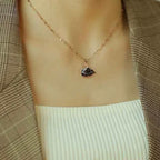 Black Crystal Stone Studded Swan Necklace