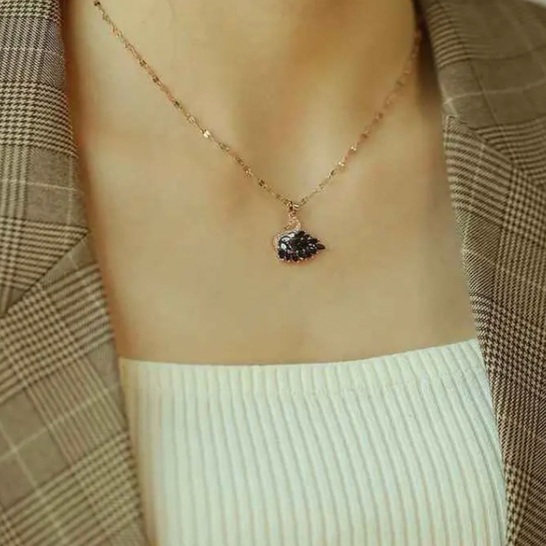 Black Crystal Stone Studded Swan Necklace