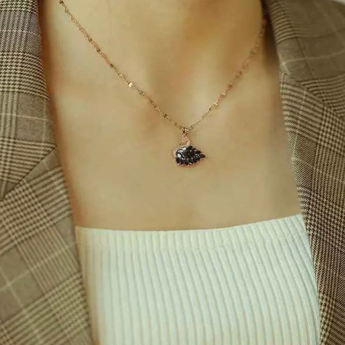 Black Crystal Stone Studded Swan Necklace