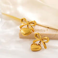 Gold Bow Heart  Drop Earrings