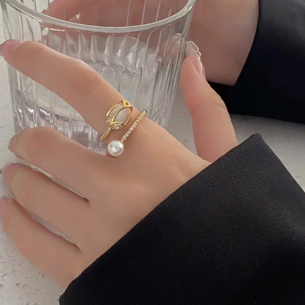 Golden Pearl Tulip Adjustable Ring