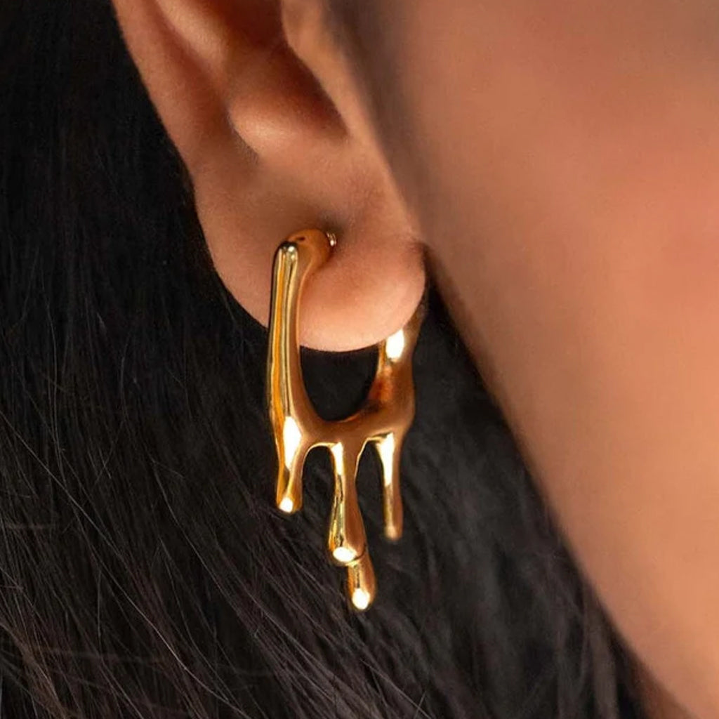 Golden Drip Shape Statement Earrings