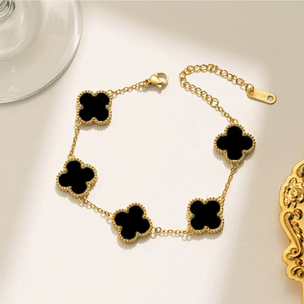 Gold Plated Black Clover Charm Bracelet