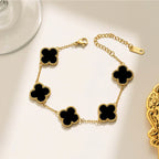 Gold Plated Black Clover Charm Bracelet
