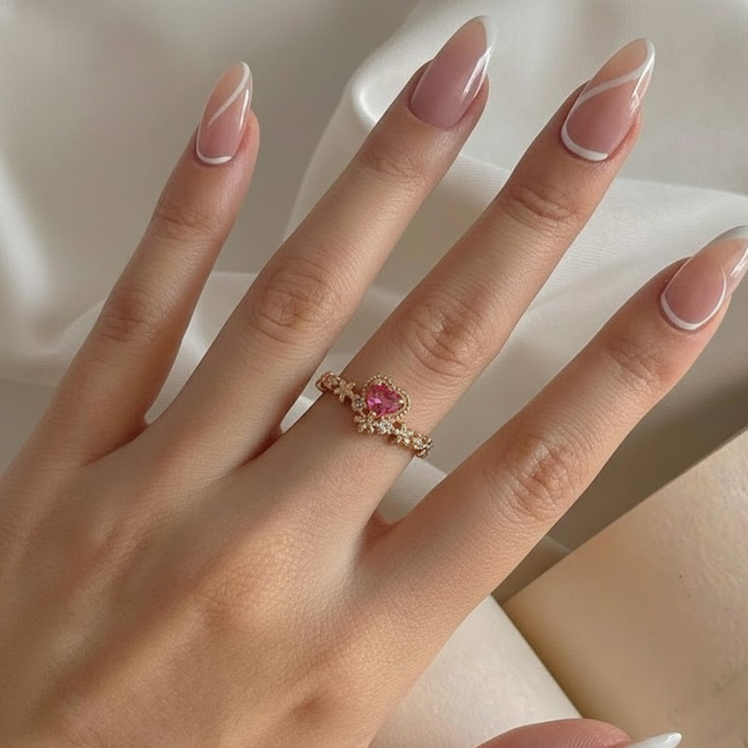 Gold Plated Pink Crystal Heart Ring