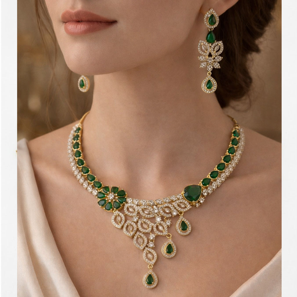 Emerald Grace American Diamond Antique Necklace Set
