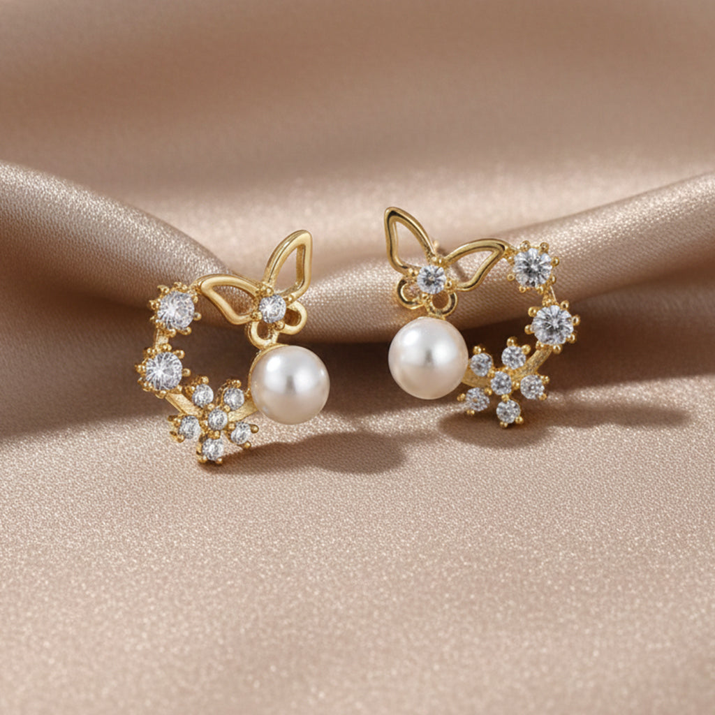 Floral Butterfly Stud Earrings