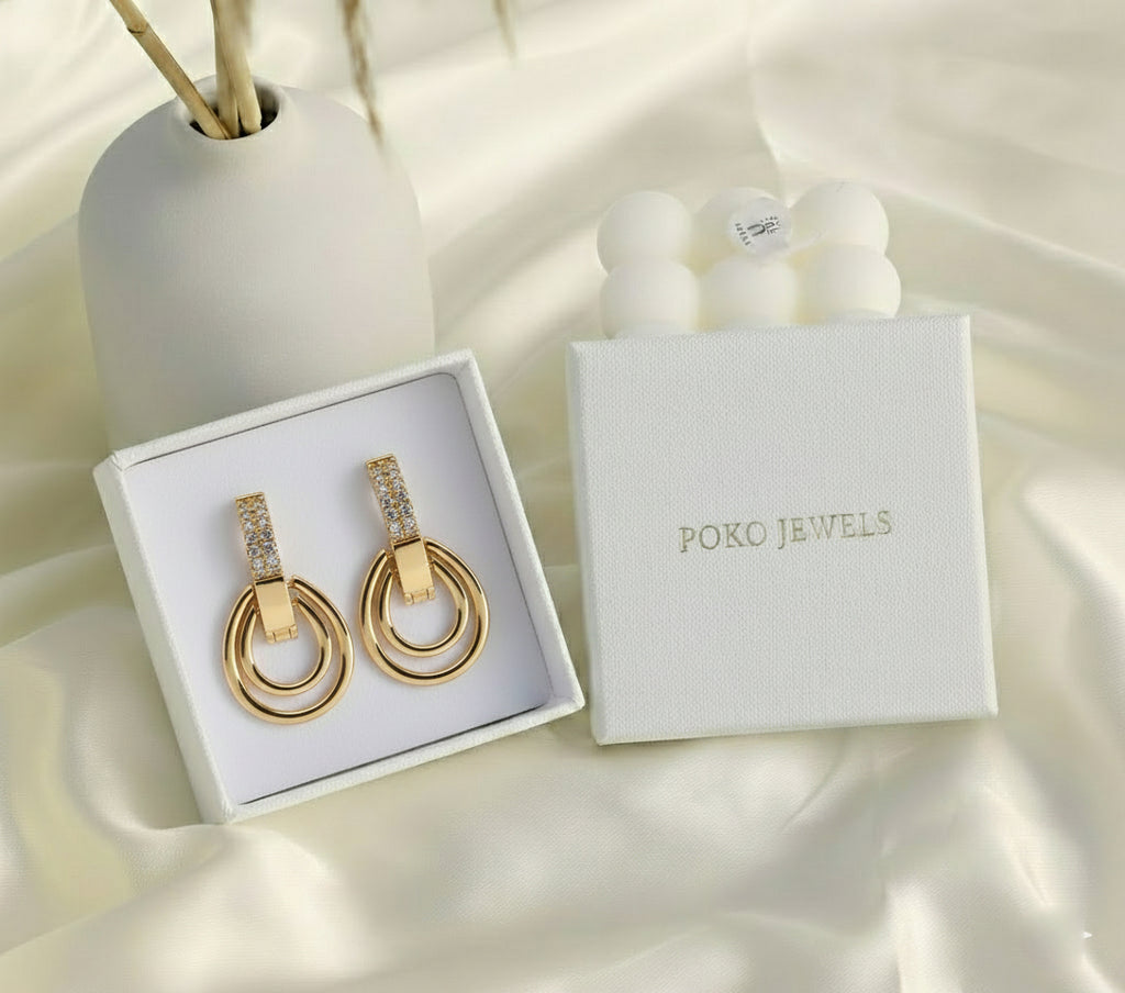 Gold Plated Geometric Drop Earrings