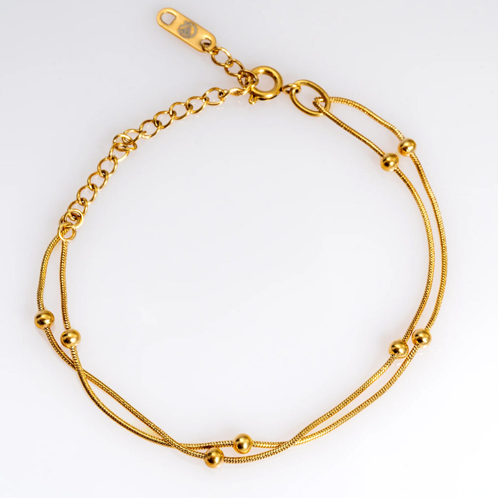 Gold Double Chain Beaded Bracelet