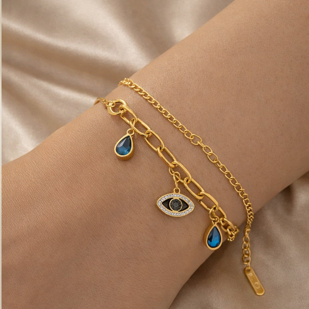 Gold Multi-Chain Evil Eye Anti-Tarnish Bracelet