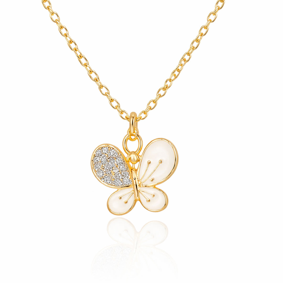 White Butterfly Gold Plated Necklace