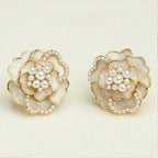 Elegant Pearl Floral Stud Earrings
