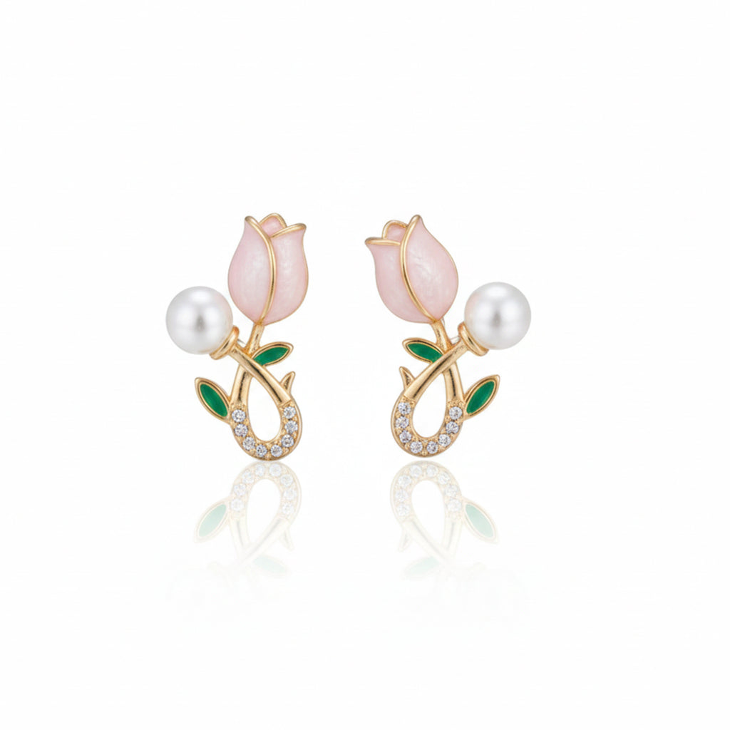 Pink Tulip Pearl Studs