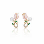 Pink Tulip Pearl Studs