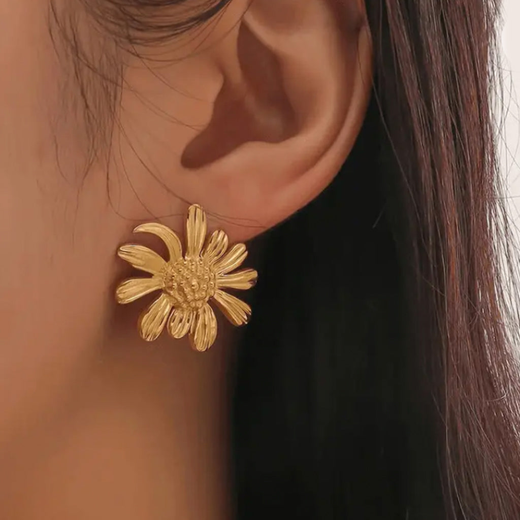 Gold Flower Stud Earrings