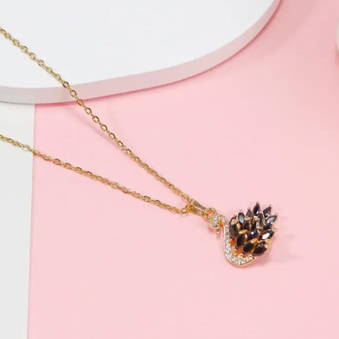 Black Crystal Stone Studded Swan Necklace