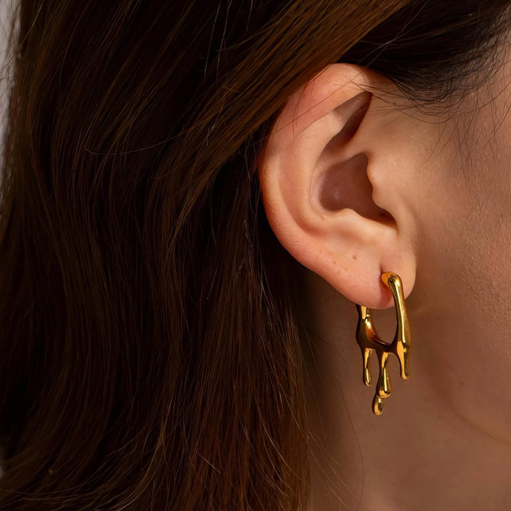 Golden Drip Shape Statement Earrings