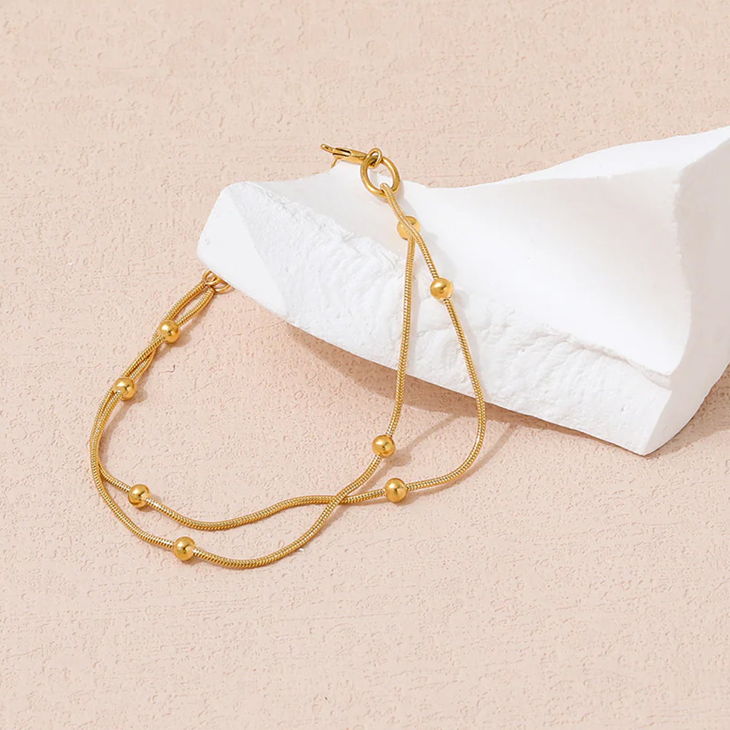Gold Double Chain Beaded Bracelet