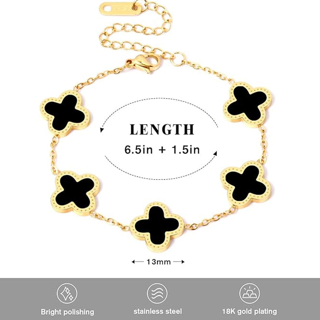 Gold Plated Black Clover Charm Bracelet
