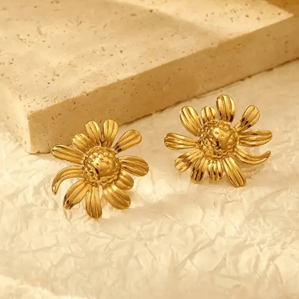 Gold Flower Stud Earrings