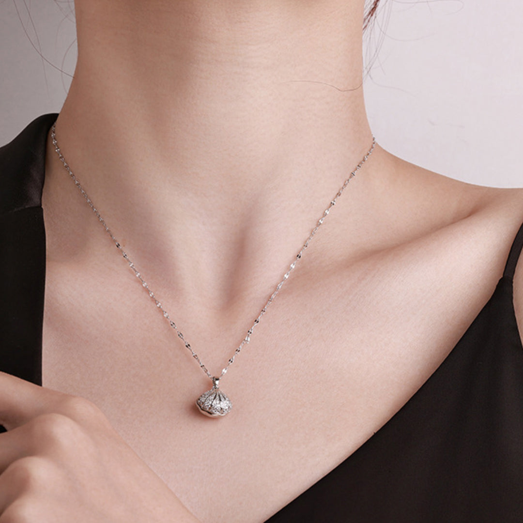 Pearl Within Shell American Diamond Pendant Necklace