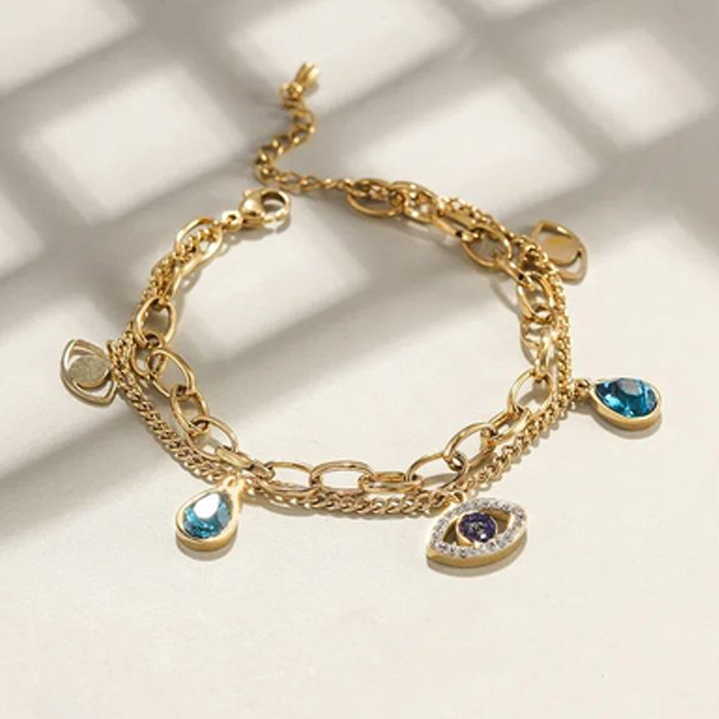Gold Multi-Chain Evil Eye Anti-Tarnish Bracelet