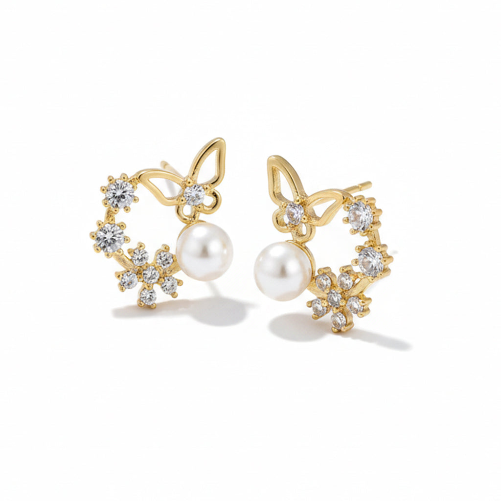 Floral Butterfly Stud Earrings