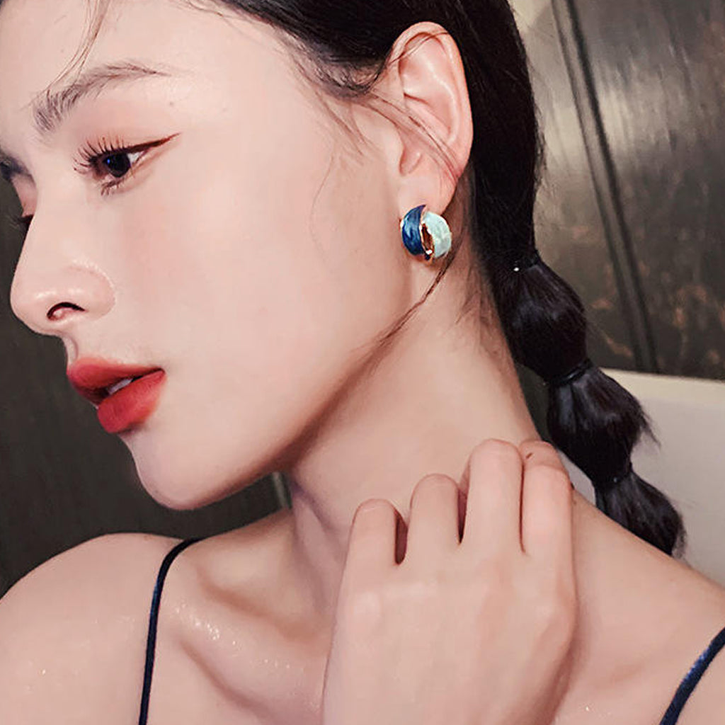 Blue Crescent Earrings