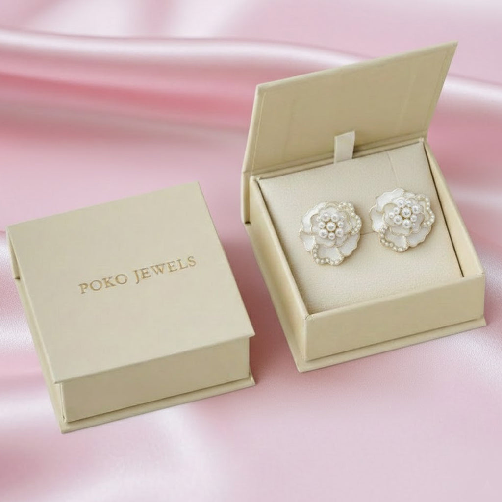 Elegant Pearl Floral Stud Earrings