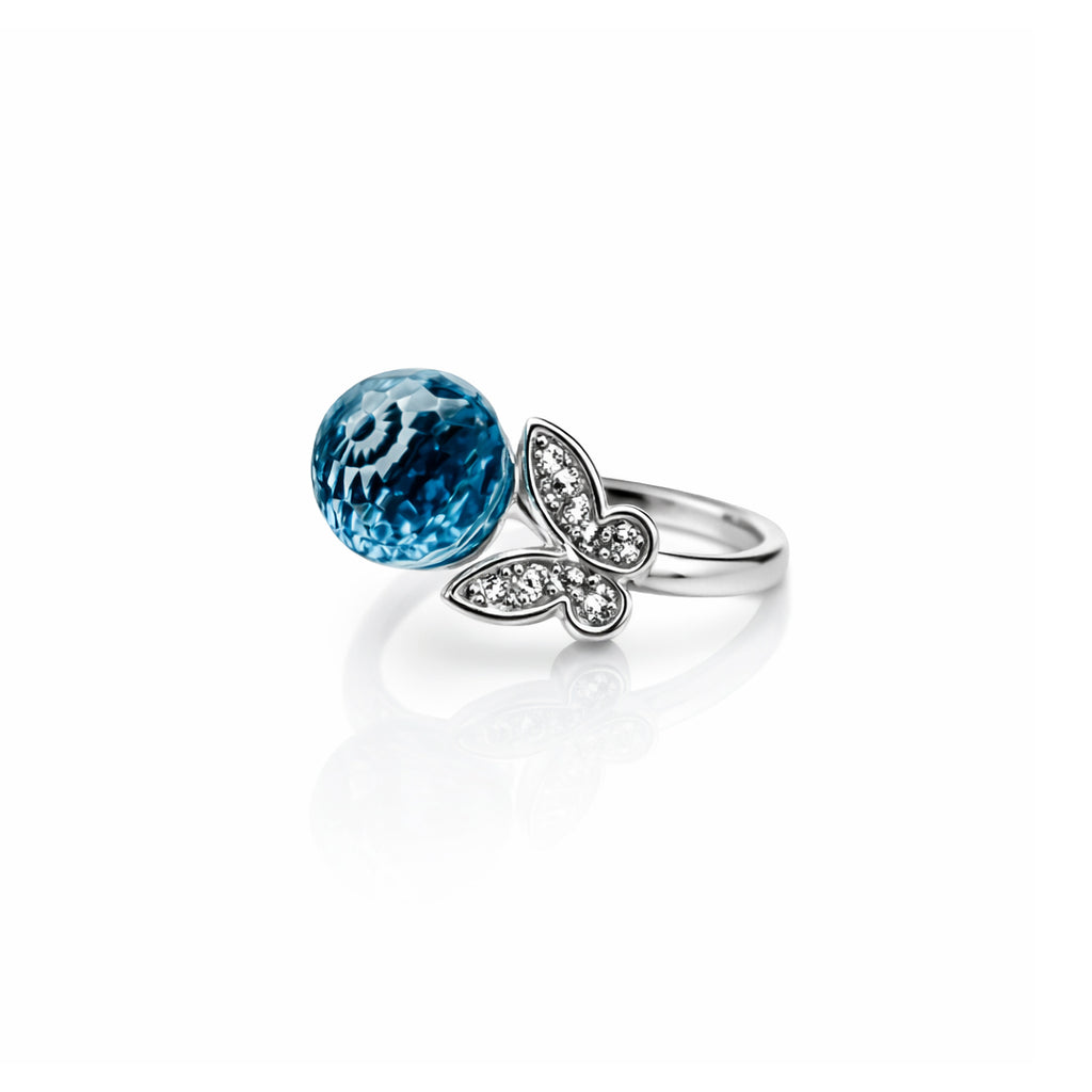 Butterfly Open Ring with Blue Crystal Stone